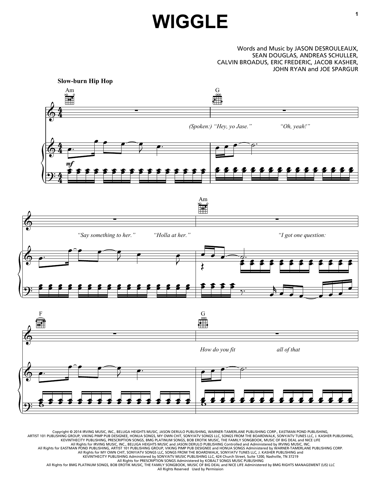 Jason Derulo Feat. Snoop Dogg Wiggle sheet music notes and chords arranged for Piano, Vocal & Guitar Chords (Right-Hand Melody)