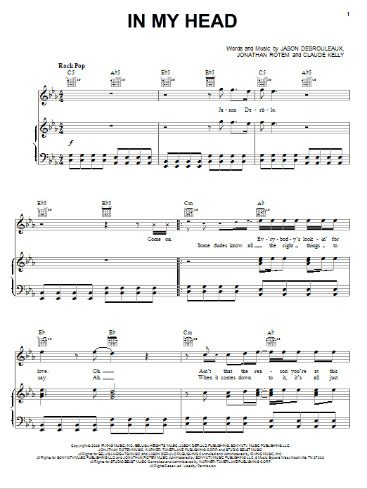 Jason Derulo In My Head sheet music notes and chords arranged for Easy Piano