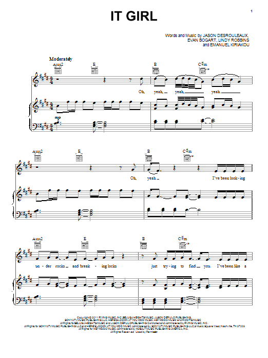 Jason Derulo It Girl sheet music notes and chords arranged for Piano, Vocal & Guitar Chords