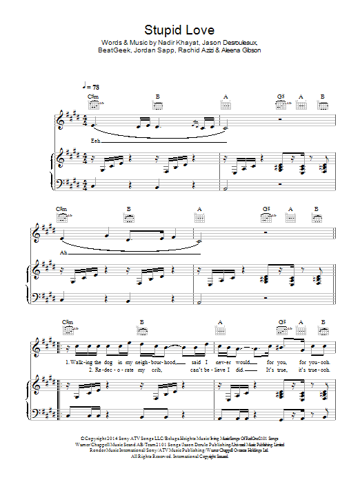 Jason Derulo Stupid Love sheet music notes and chords arranged for Piano, Vocal & Guitar Chords