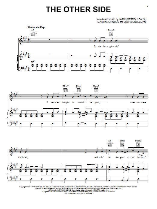 Jason Derulo The Other Side sheet music notes and chords arranged for Piano, Vocal & Guitar Chords (Right-Hand Melody)