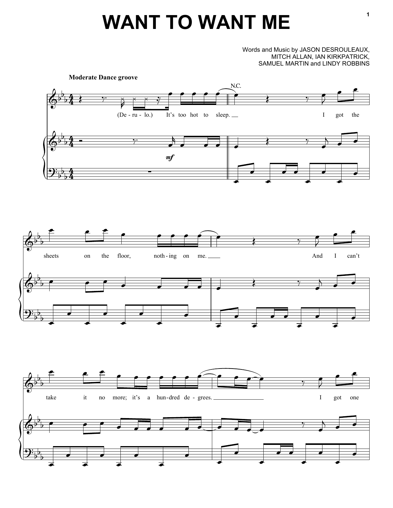 Jason Derulo Want To Want Me sheet music notes and chords arranged for Piano, Vocal & Guitar Chords (Right-Hand Melody)