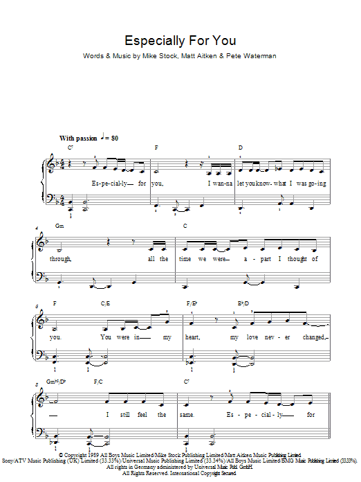 Jason Donovan & Kylie Minogue Especially For You sheet music notes and chords arranged for Easy Piano