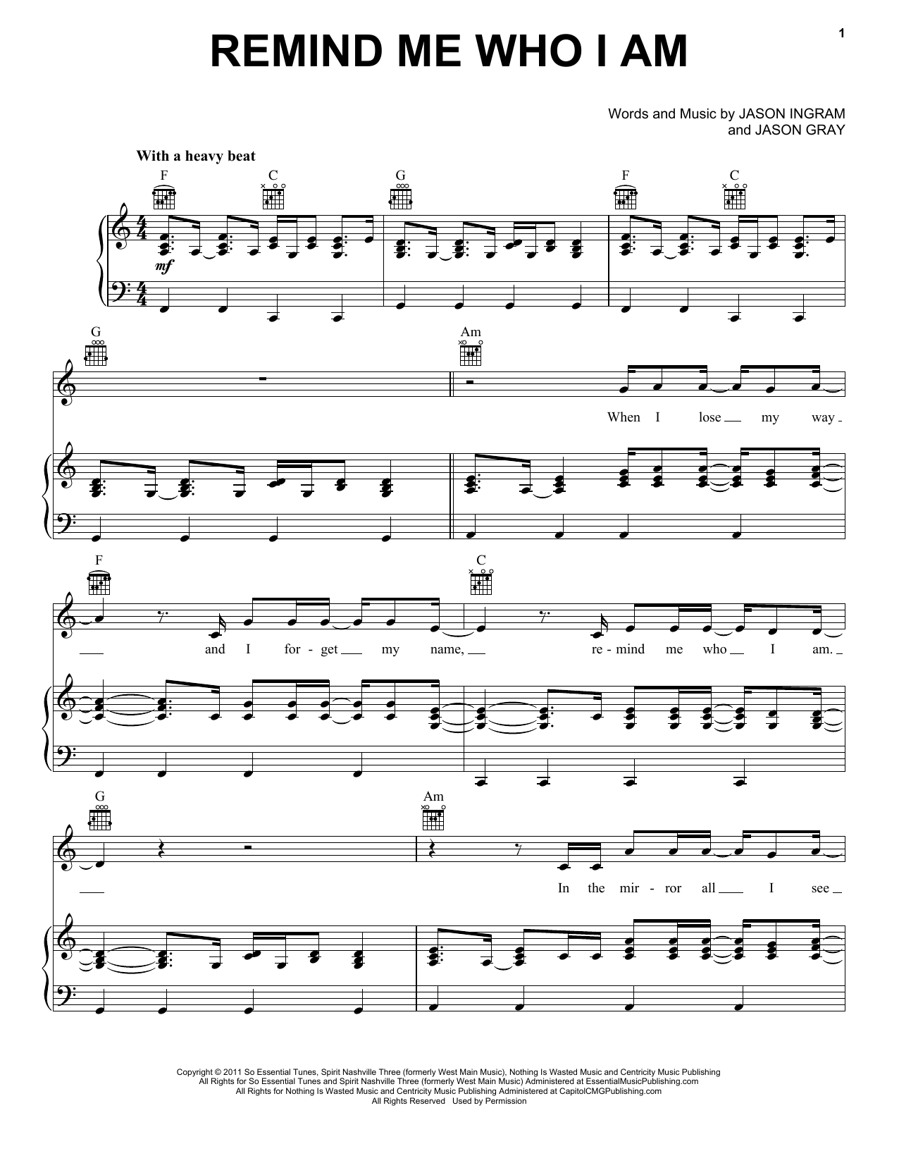 Jason Gray Remind Me Who I Am sheet music notes and chords arranged for Piano, Vocal & Guitar Chords (Right-Hand Melody)