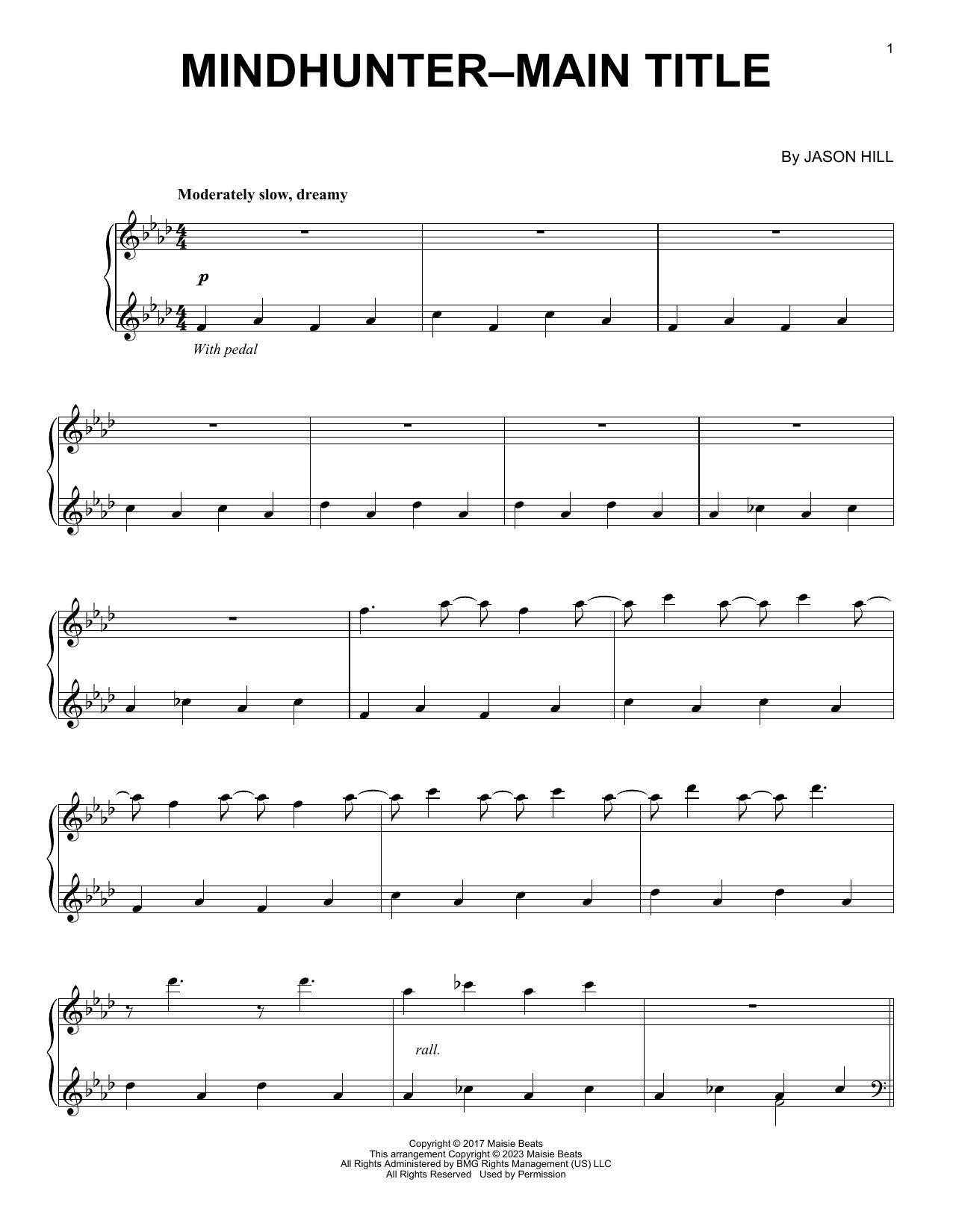 Jason Hill Mindhunter - Main Title sheet music notes and chords arranged for Piano Solo