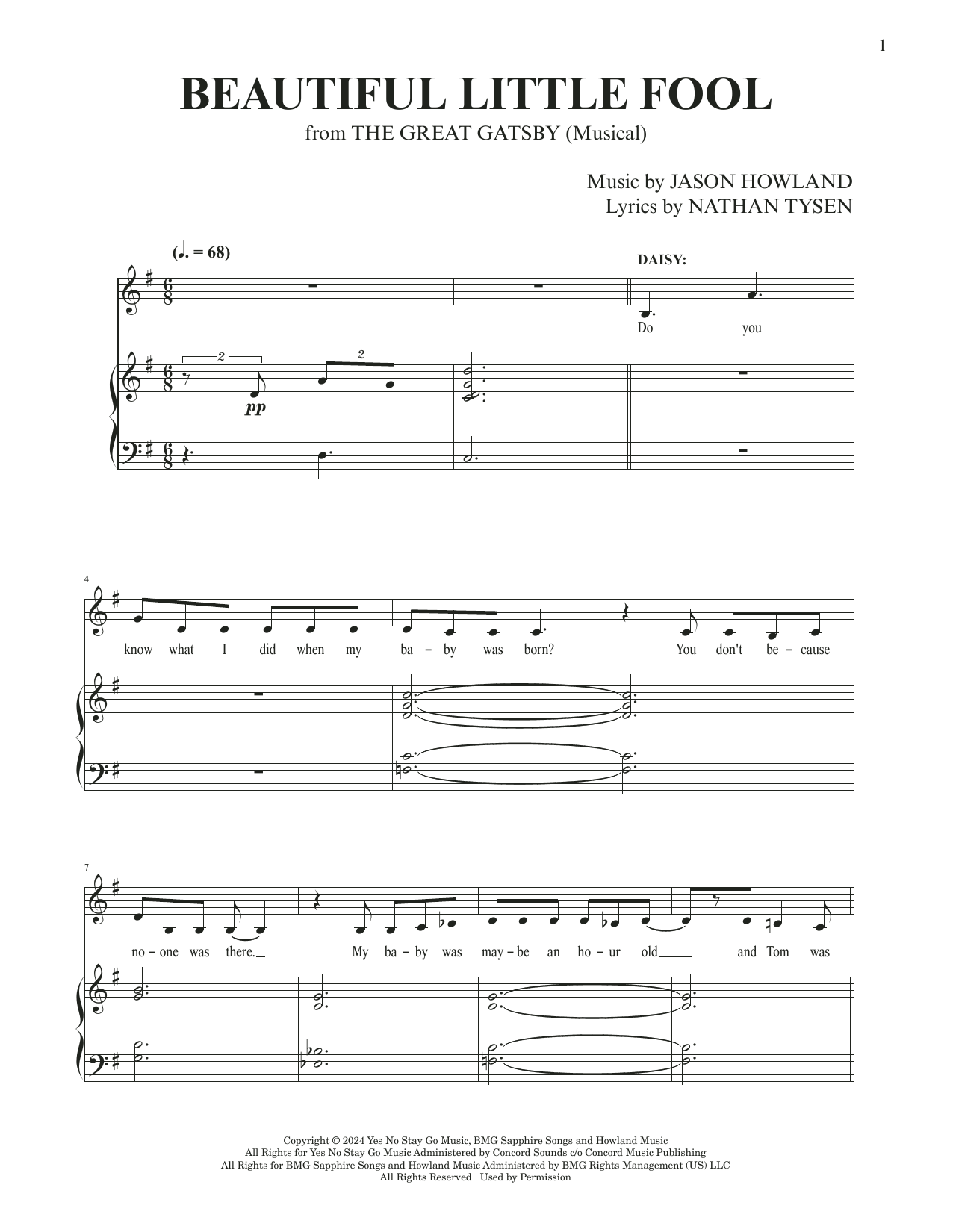 Jason Howland & Nathan Tysen Beautiful Little Fool (from The Great Gatsby) sheet music notes and chords arranged for Piano & Vocal