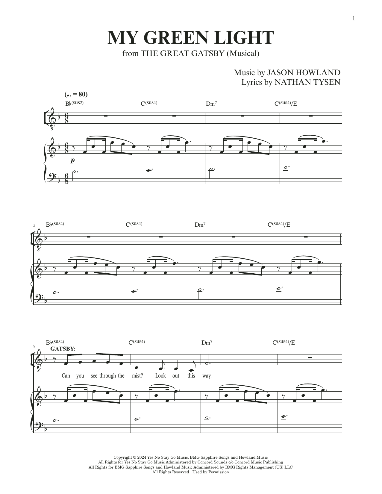 Jason Howland & Nathan Tysen My Green Light (from The Great Gatsby) sheet music notes and chords arranged for Piano & Vocal