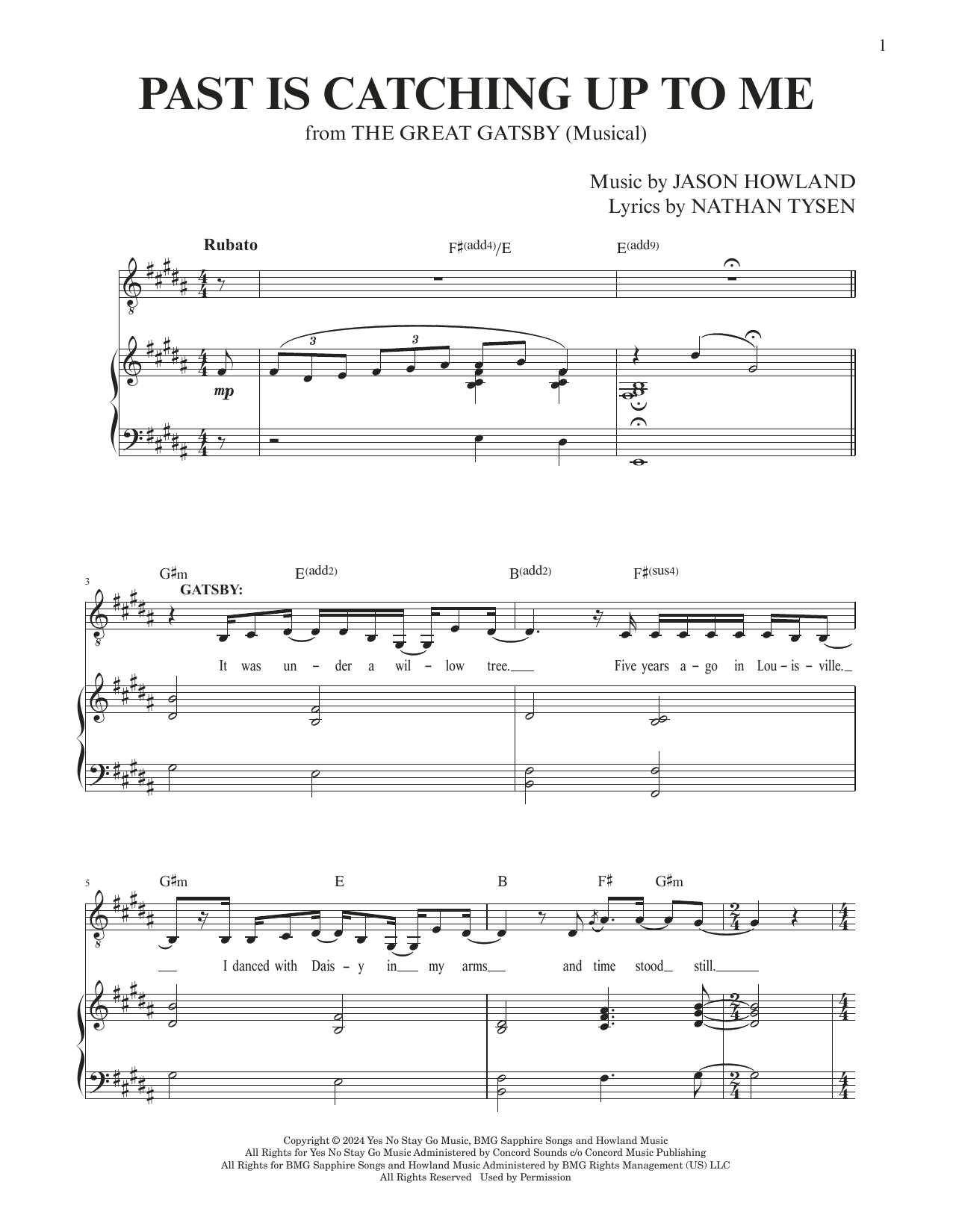 Jason Howland & Nathan Tysen Past Is Catching Up To Me (from The Great Gatsby) sheet music notes and chords arranged for Piano & Vocal
