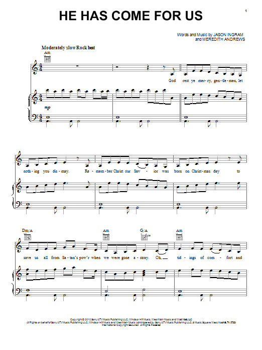 Jason Ingram He Has Come For Us sheet music notes and chords arranged for Piano, Vocal & Guitar Chords (Right-Hand Melody)