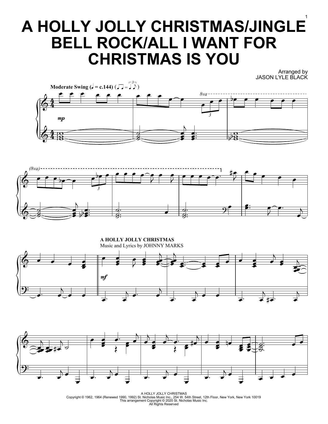 Jason Lyle Black A Holly Jolly Christmas/Jingle Bell Rock/All I Want For Christmas Is You sheet music notes and chords arranged for Piano Solo