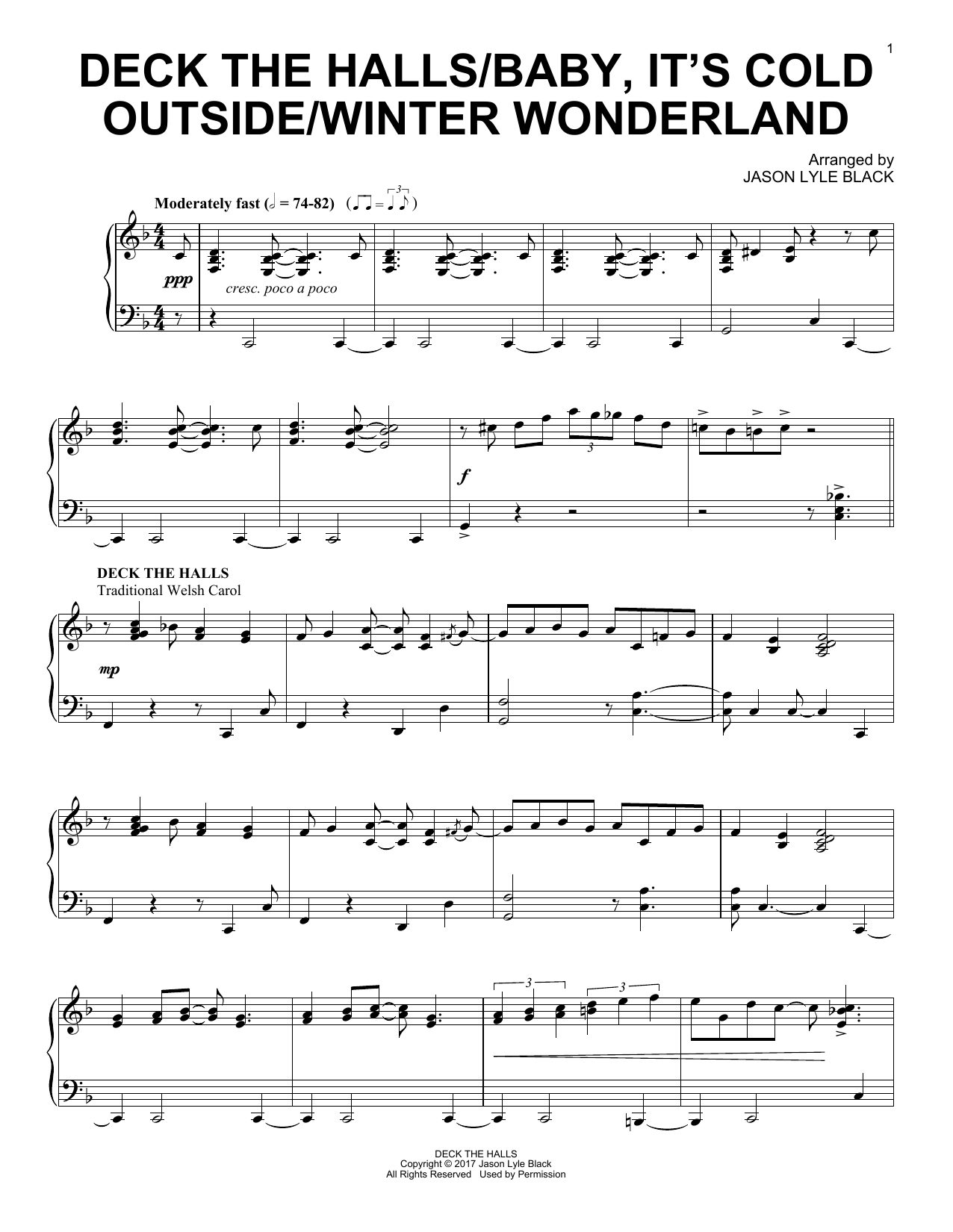 Jason Lyle Black Deck The Halls/Baby, It's Cold Outside/Winter Wonderland sheet music notes and chords arranged for Piano Solo