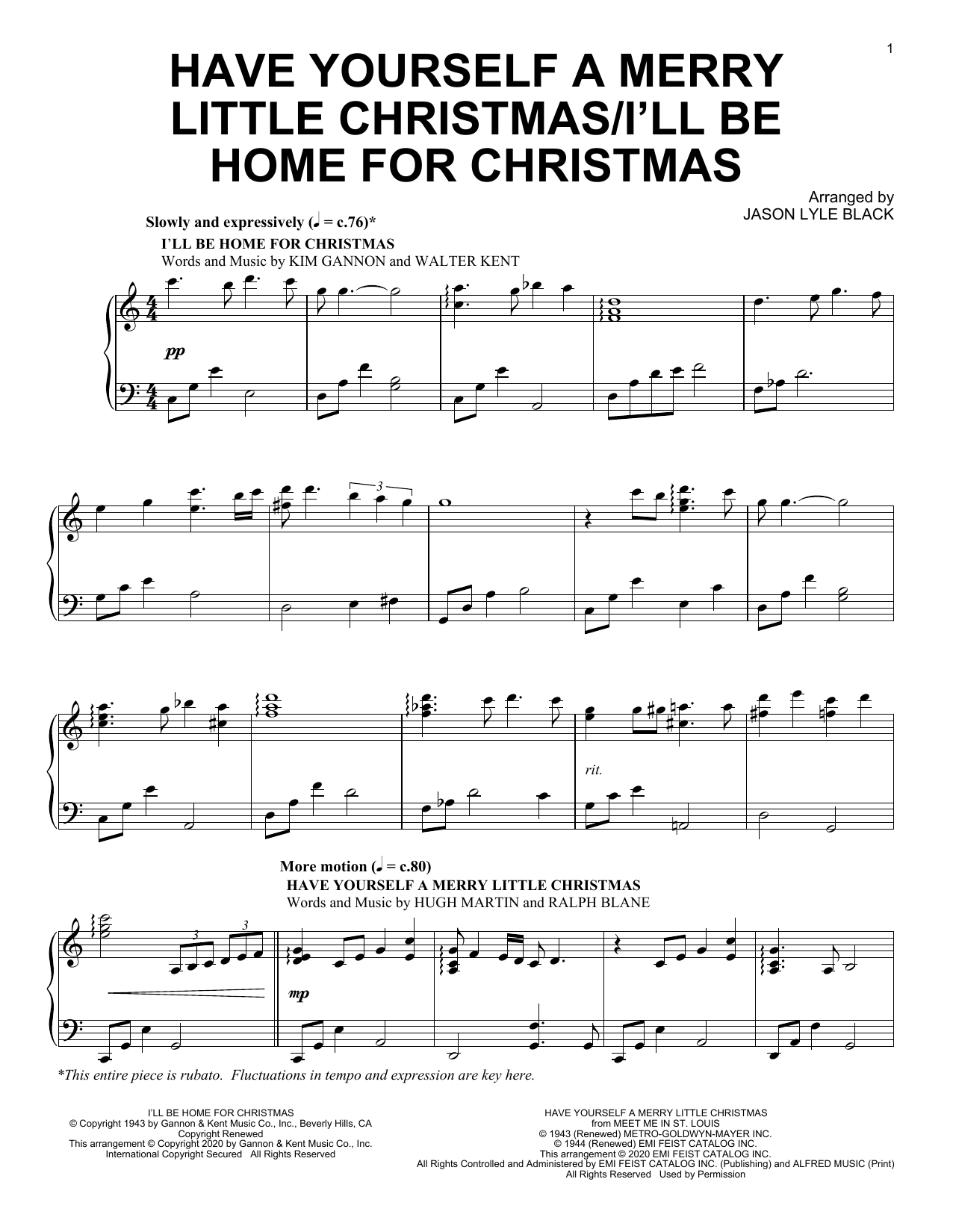 Jason Lyle Black Have Yourself A Merry Little Christmas/I'll Be Home For Christmas sheet music notes and chords arranged for Piano Solo