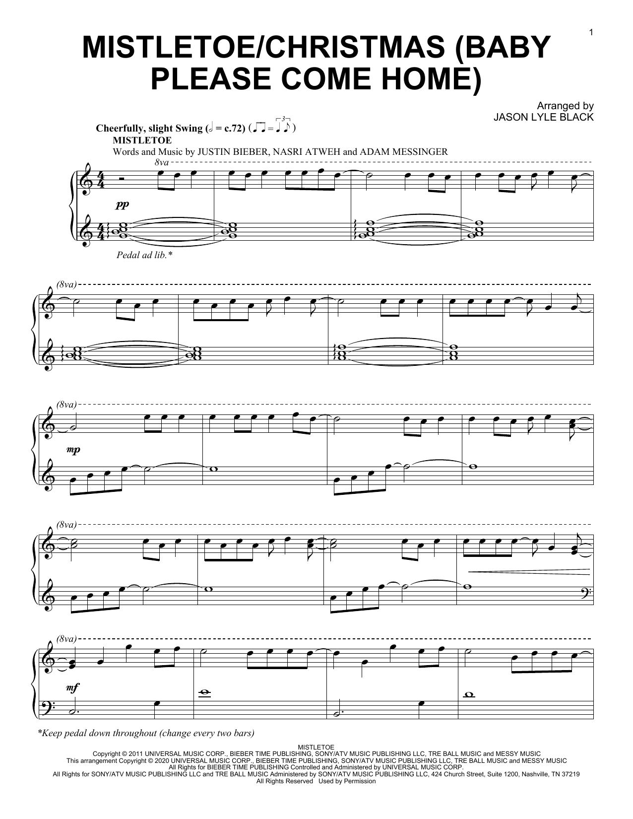 Jason Lyle Black Mistletoe/Christmas (Baby Please Come Home) sheet music notes and chords arranged for Piano Solo