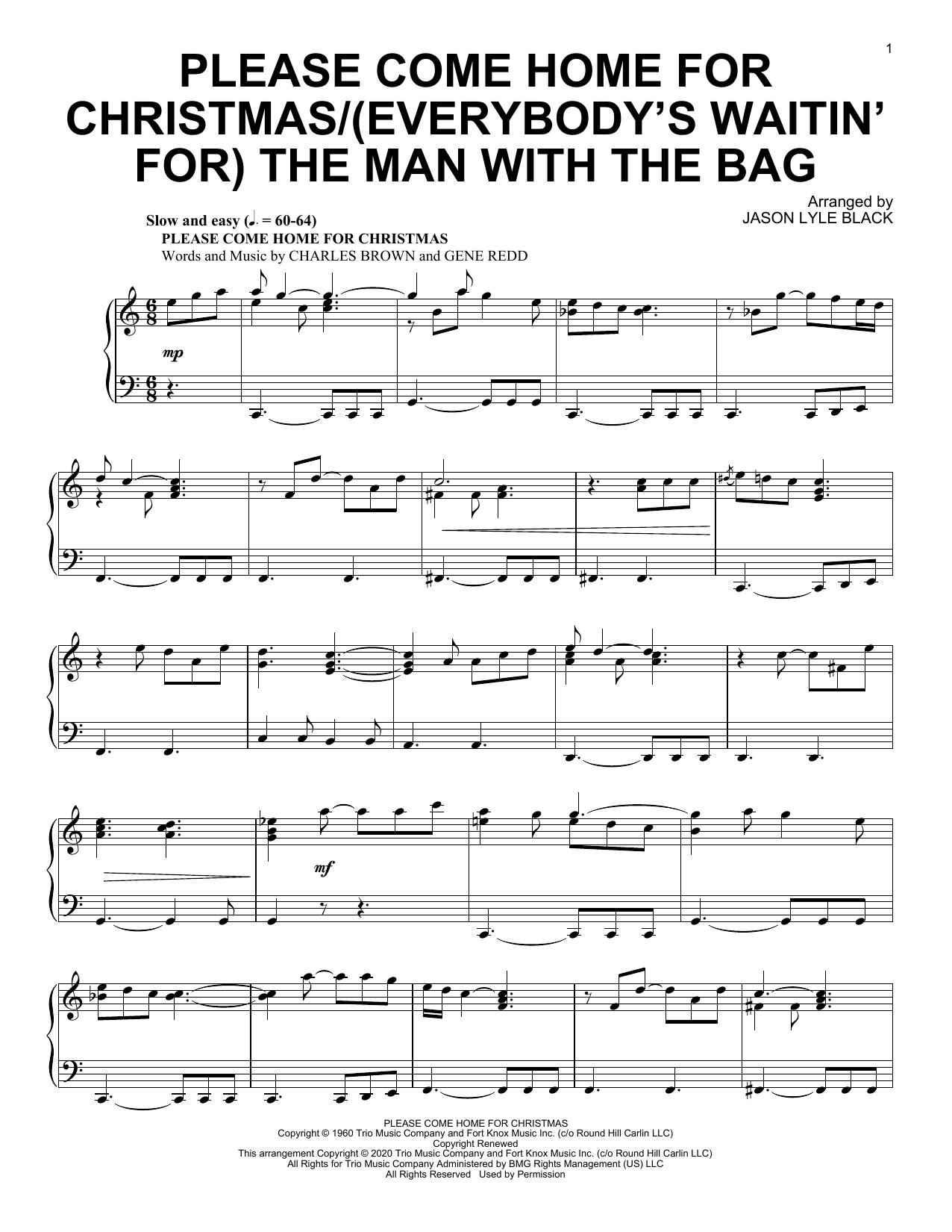 Jason Lyle Black Please Come Home For Christmas/(Everybody's Waitin' For) The Man With The Bag sheet music notes and chords arranged for Piano Solo