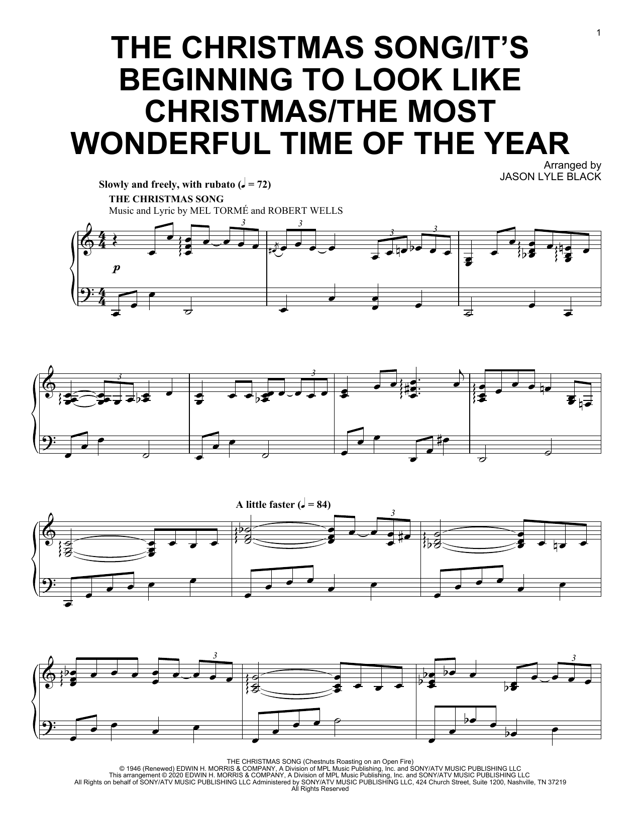 Jason Lyle Black The Christmas Song/It's Beginning To Look Like Christmas/The Most Wonderful Time Of The Year sheet music notes and chords arranged for Piano Solo