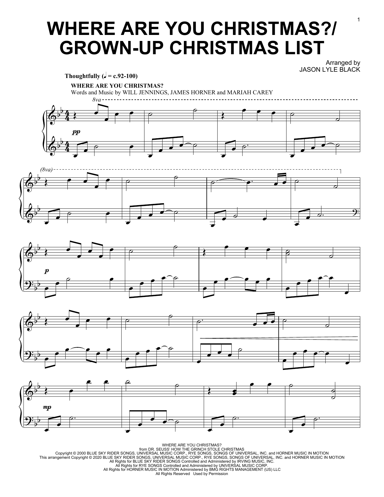 Jason Lyle Black Where Are You Christmas?/Grown-Up Christmas List sheet music notes and chords arranged for Piano Solo