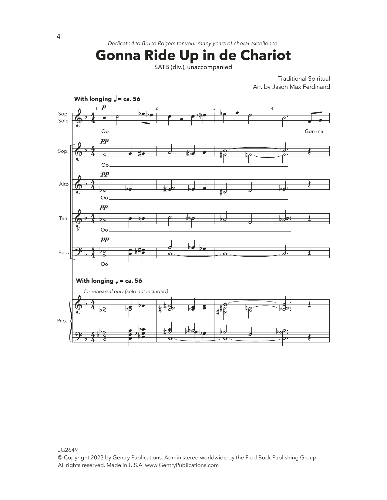 Jason Max Ferdinand Gonna Ride Up In De Chariot sheet music notes and chords arranged for Choir