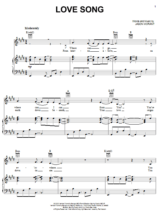 Jason Morant Love Song sheet music notes and chords arranged for Piano, Vocal & Guitar Chords (Right-Hand Melody)