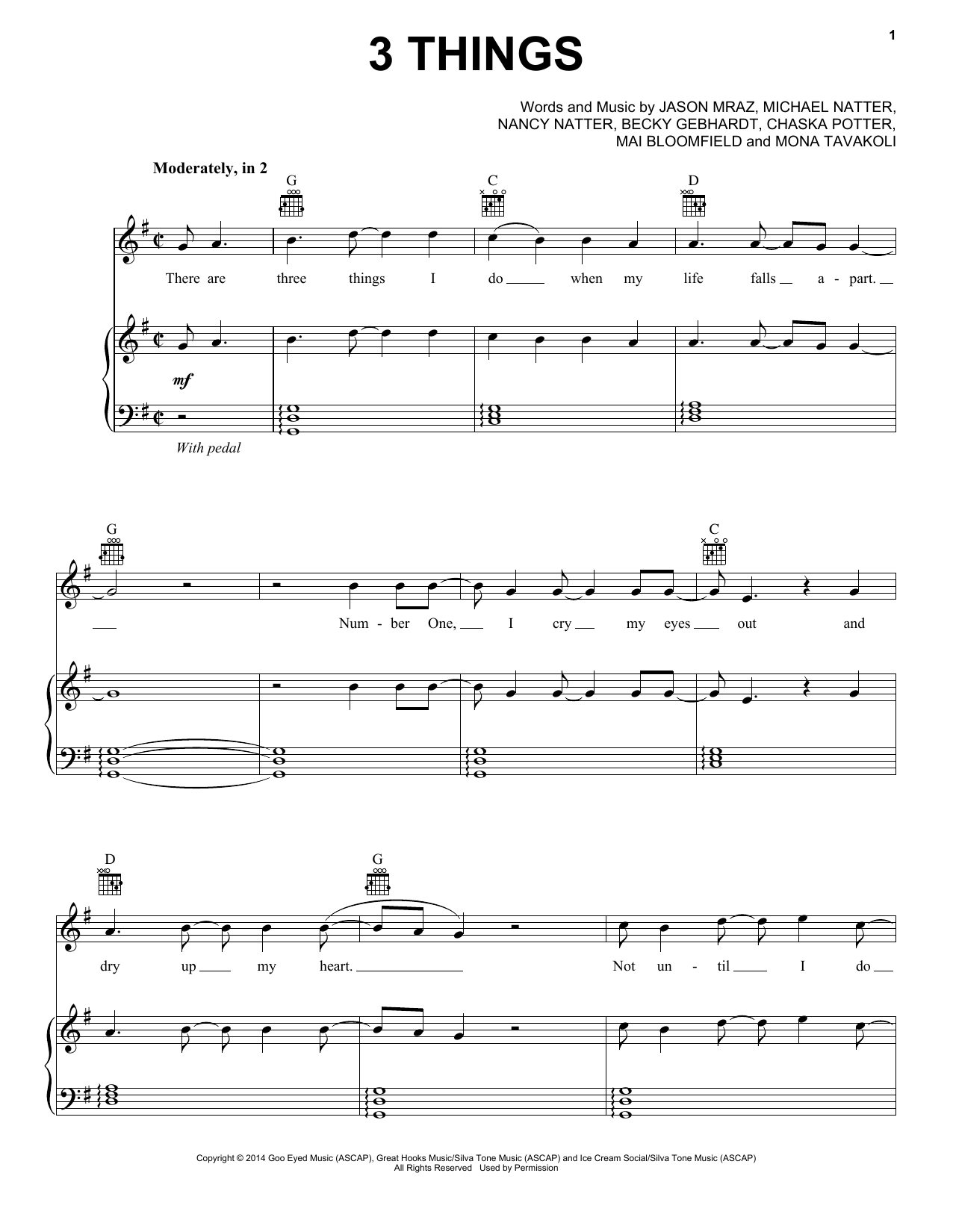 Jason Mraz 3 Things sheet music notes and chords arranged for Piano, Vocal & Guitar Chords (Right-Hand Melody)
