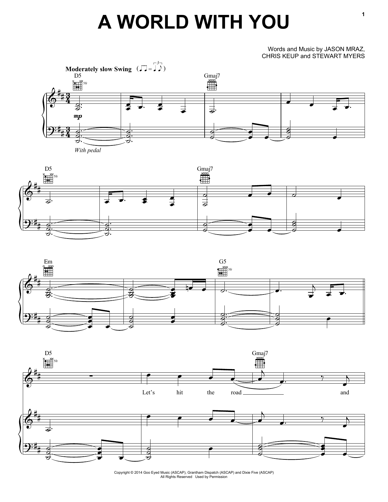 Jason Mraz A World With You sheet music notes and chords arranged for Piano, Vocal & Guitar Chords (Right-Hand Melody)