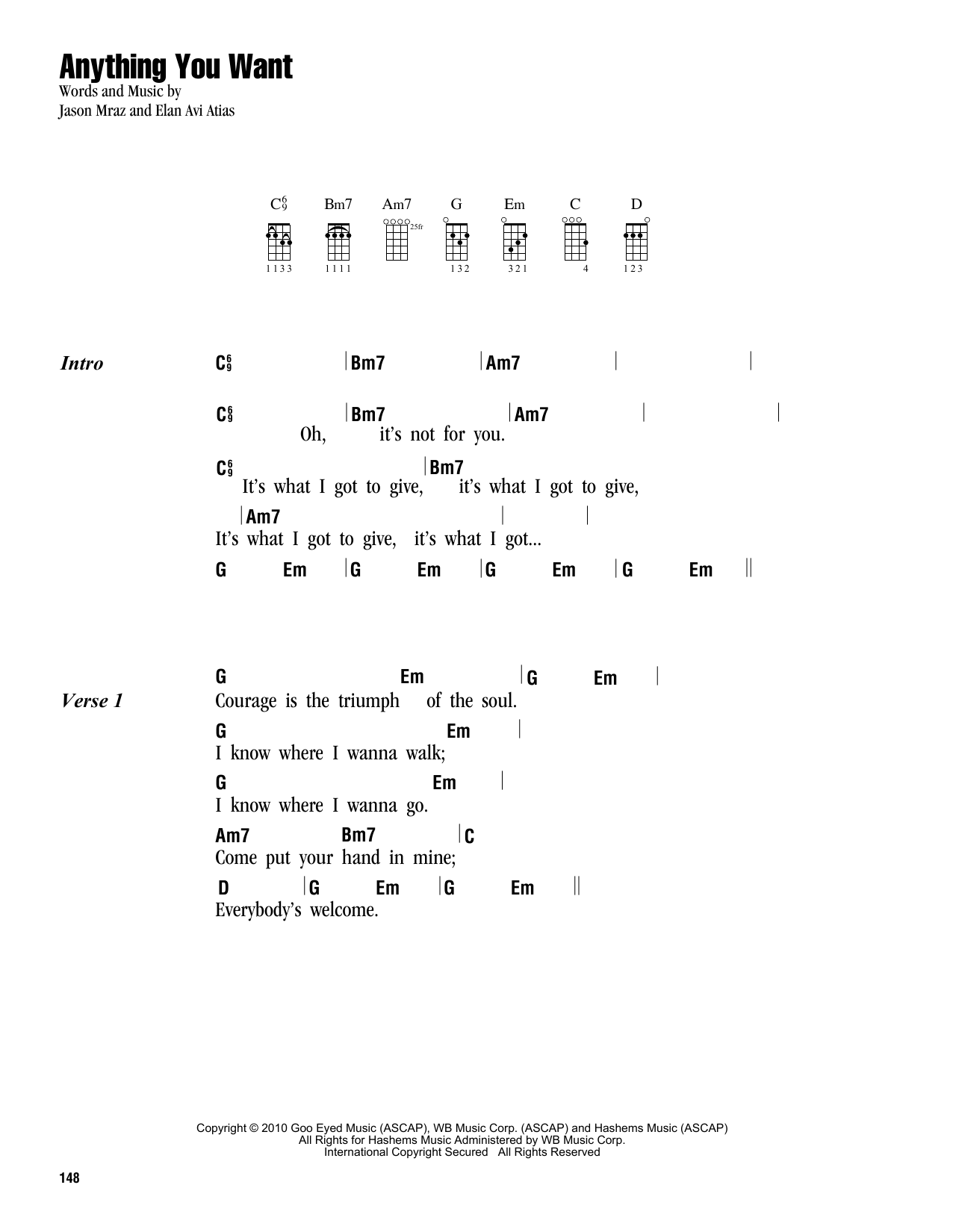 Jason Mraz Anything You Want sheet music notes and chords arranged for Ukulele Chords/Lyrics