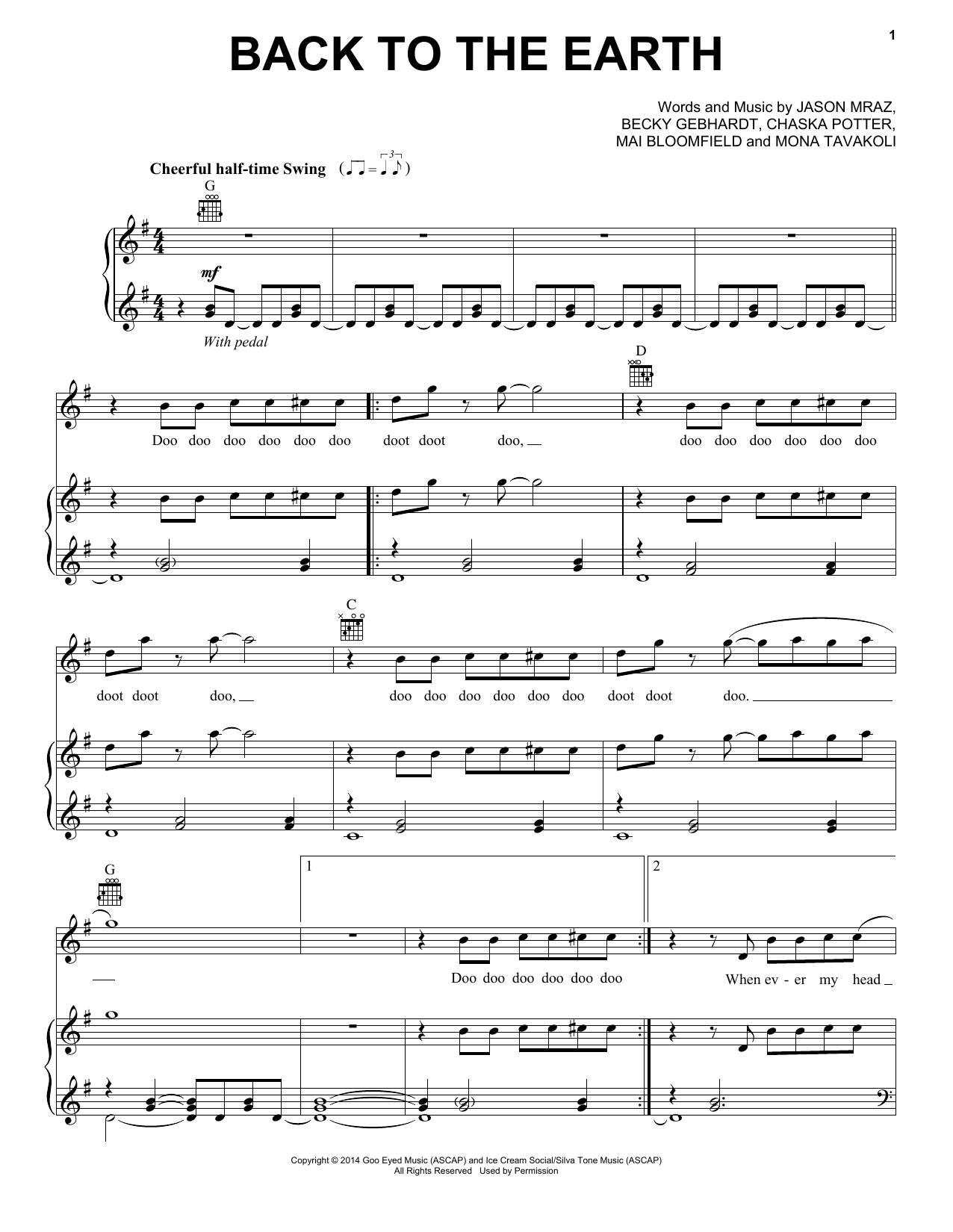 Jason Mraz Back To The Earth sheet music notes and chords arranged for Piano, Vocal & Guitar Chords (Right-Hand Melody)