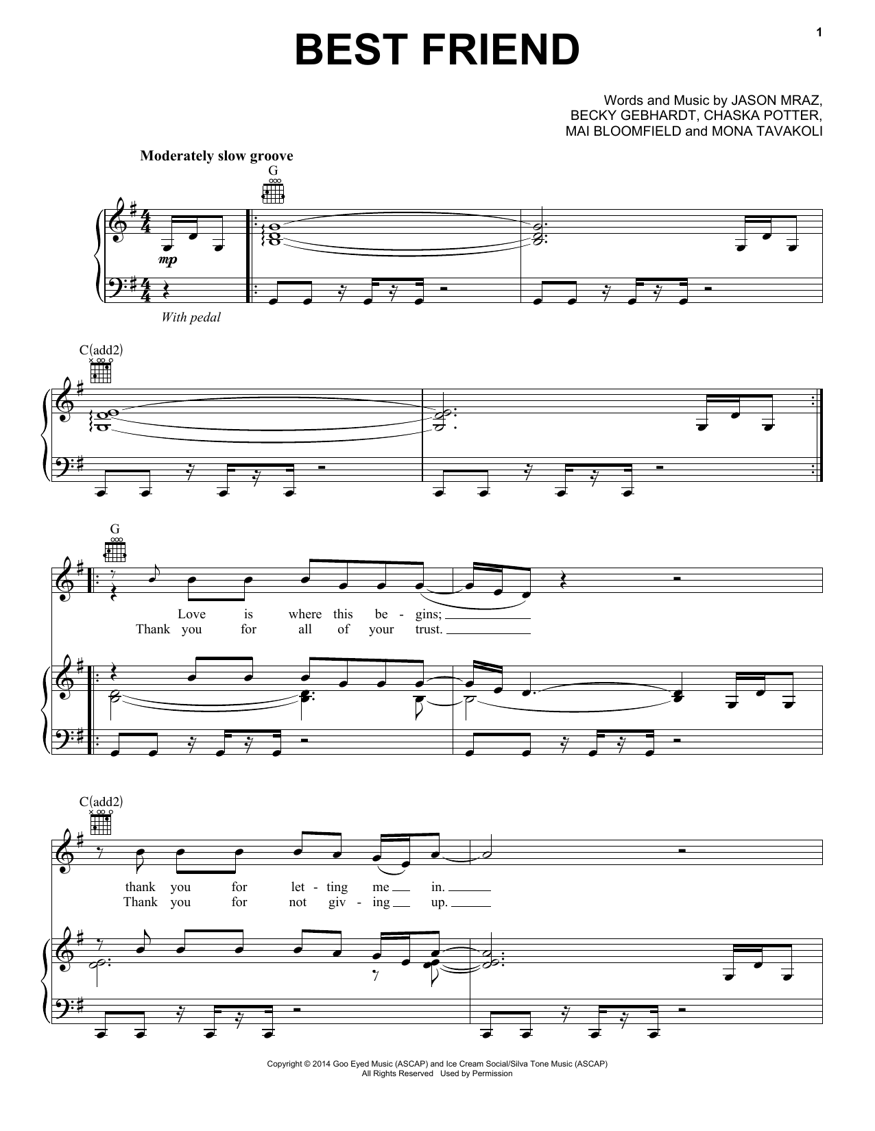 Jason Mraz Best Friend sheet music notes and chords arranged for Piano, Vocal & Guitar Chords (Right-Hand Melody)