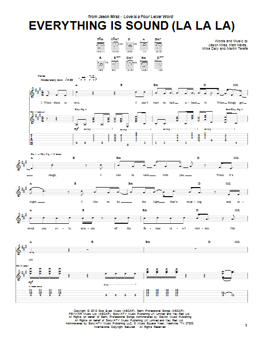 Jason Mraz Everything Is Sound (La La La) sheet music notes and chords arranged for Guitar Tab