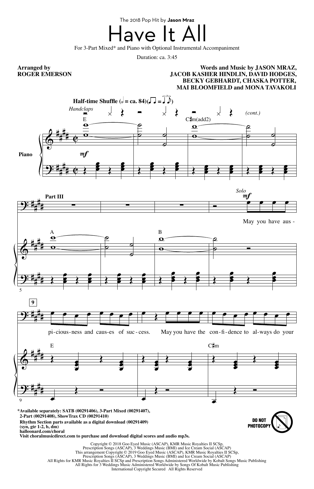 Jason Mraz Have It All (arr. Roger Emerson) sheet music notes and chords arranged for 2-Part Choir
