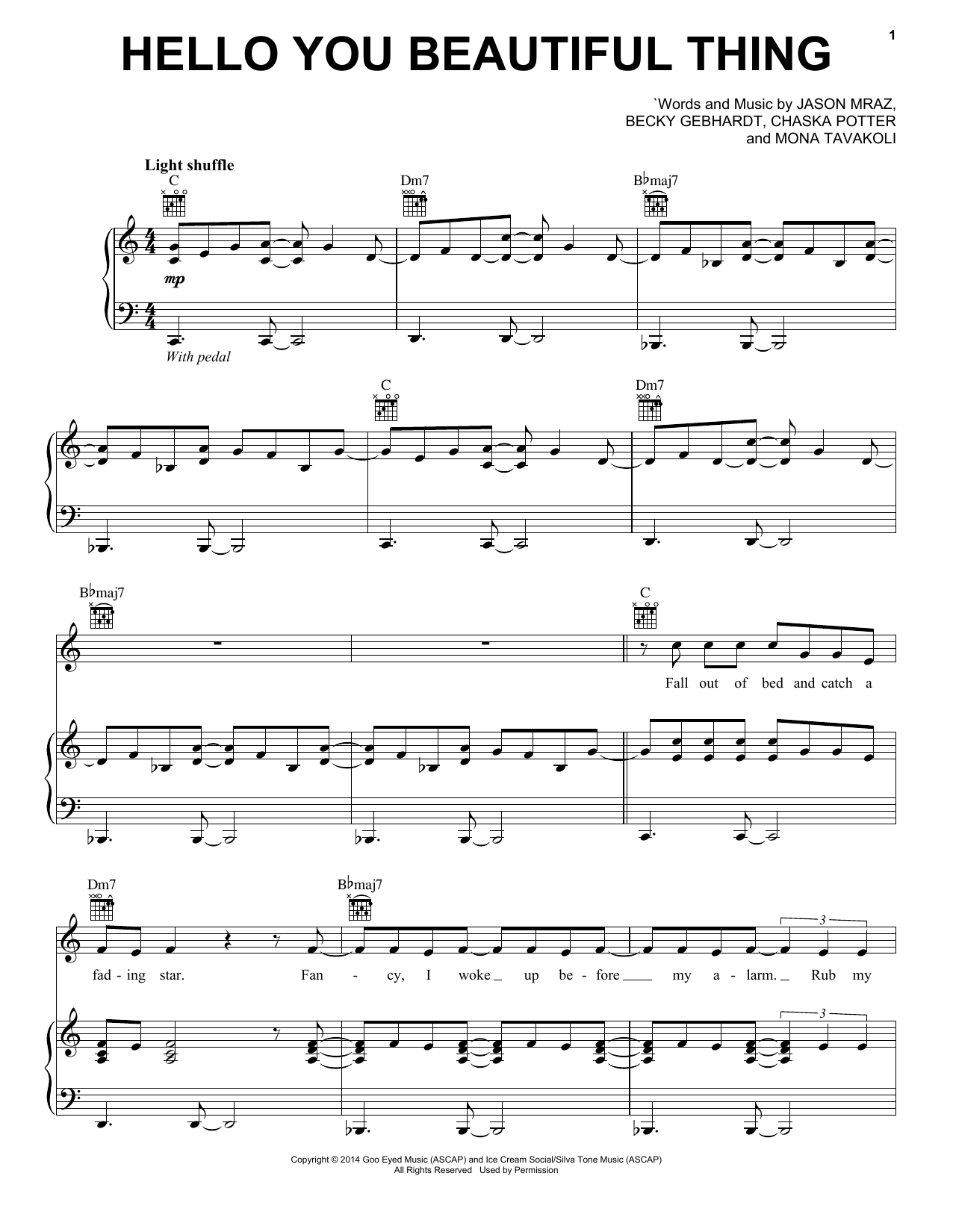Jason Mraz Hello You Beautiful Thing sheet music notes and chords arranged for Piano, Vocal & Guitar Chords (Right-Hand Melody)