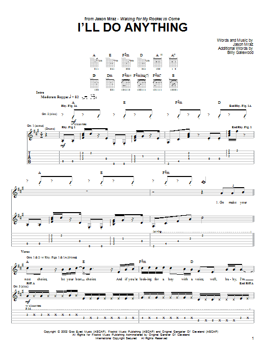 Jason Mraz I'll Do Anything sheet music notes and chords arranged for Guitar Tab