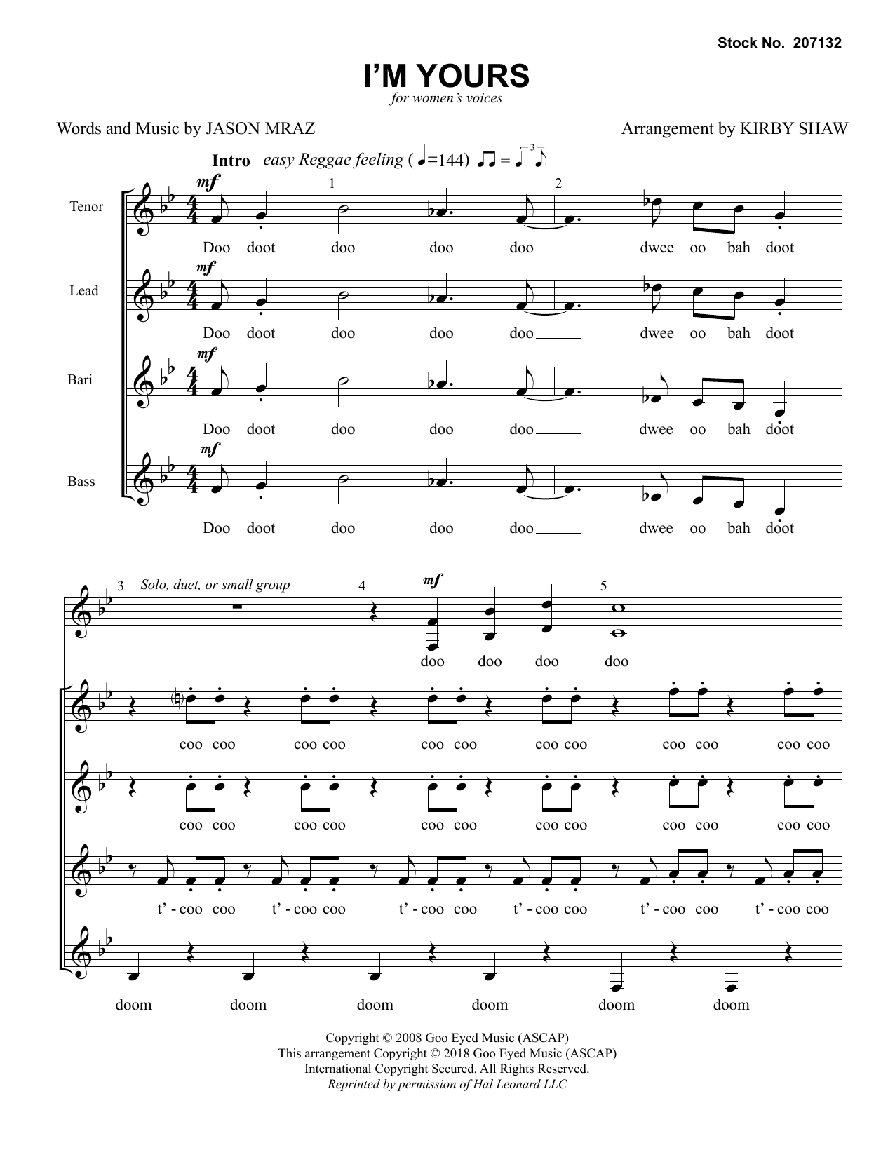 Jason Mraz I'm Yours (arr. Kirby Shaw) sheet music notes and chords arranged for TTBB Choir