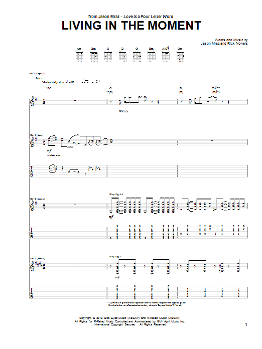 Jason Mraz Living In The Moment sheet music notes and chords arranged for Piano, Vocal & Guitar Chords (Right-Hand Melody)