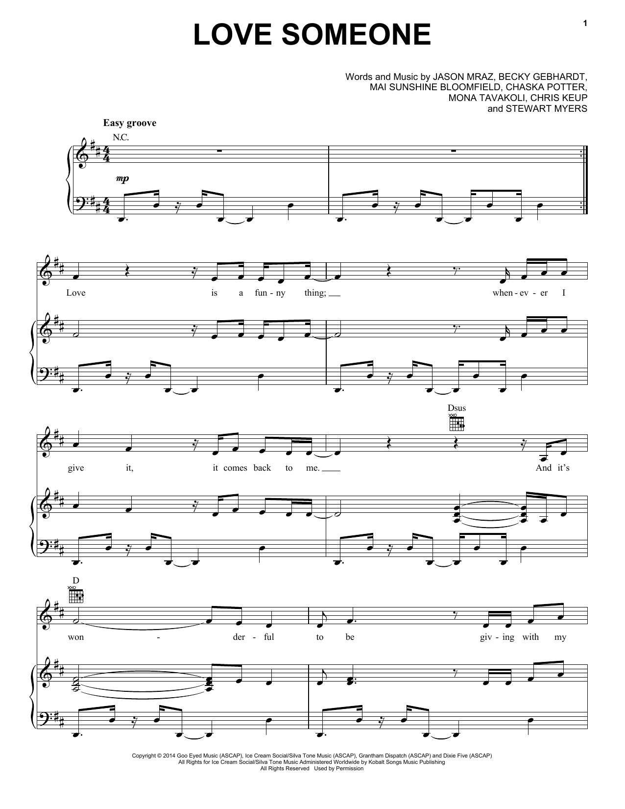 Jason Mraz Love Someone sheet music notes and chords arranged for Piano, Vocal & Guitar Chords + Backing Track