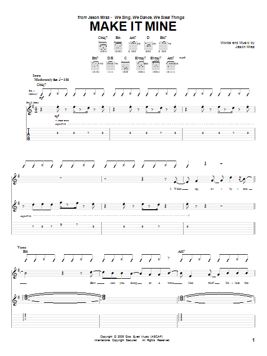 Jason Mraz Make It Mine sheet music notes and chords arranged for Guitar Tab (Single Guitar)