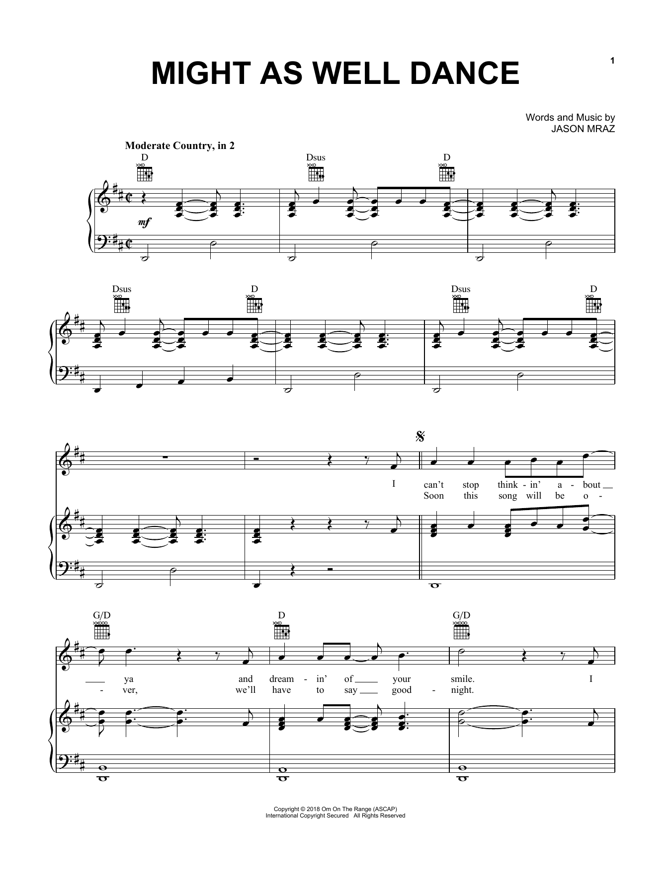 Jason Mraz Might As Well Dance sheet music notes and chords arranged for Piano, Vocal & Guitar Chords (Right-Hand Melody)