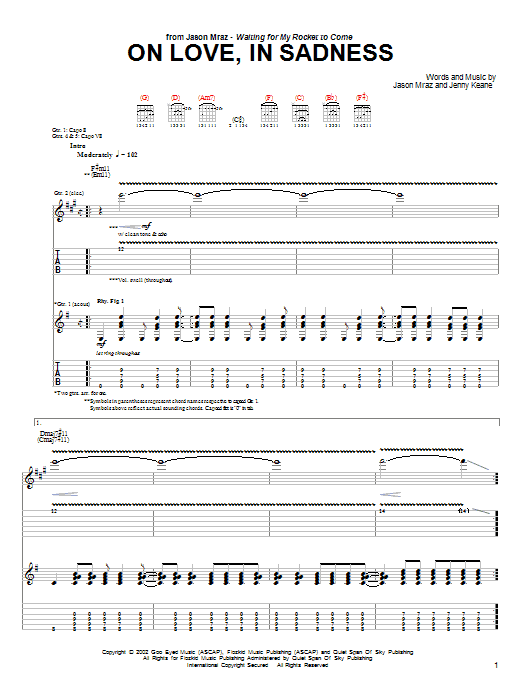 Jason Mraz On Love, In Sadness sheet music notes and chords arranged for Guitar Tab
