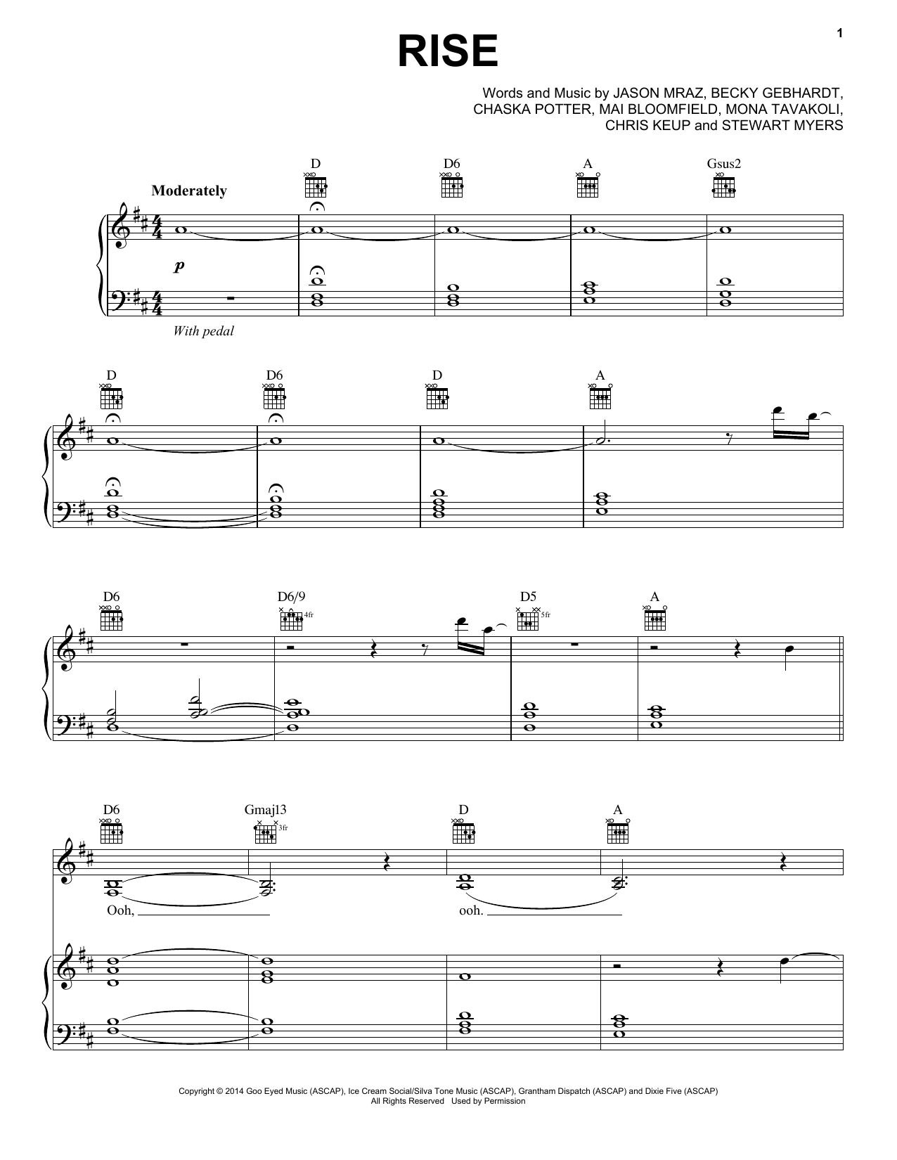 Jason Mraz Rise sheet music notes and chords arranged for Piano, Vocal & Guitar Chords (Right-Hand Melody)