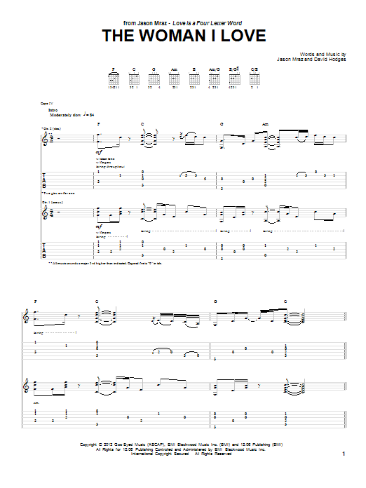 Jason Mraz The Woman I Love sheet music notes and chords arranged for Easy Guitar Tab