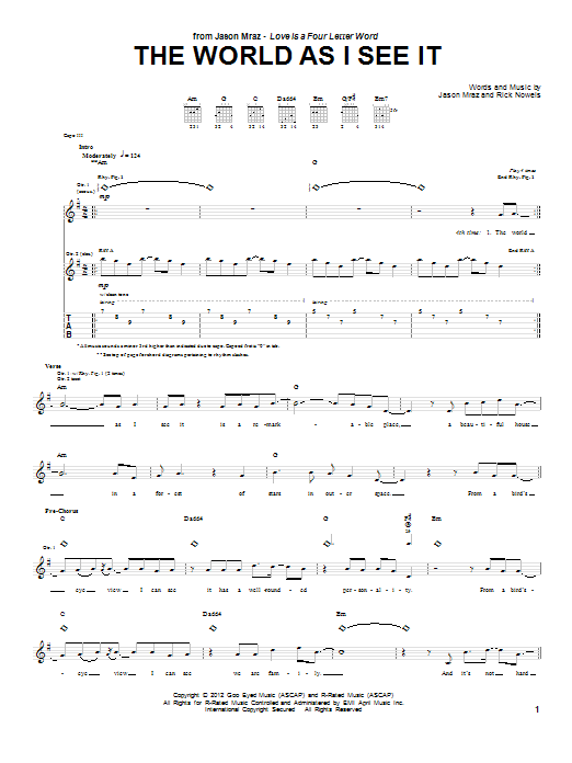 Jason Mraz The World As I See It sheet music notes and chords arranged for Guitar Tab