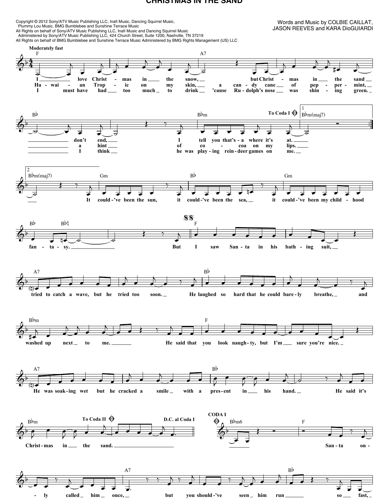 Jason Reeves Christmas In The Sand sheet music notes and chords arranged for Lead Sheet / Fake Book
