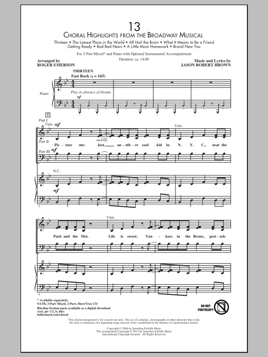 Jason Robert Brown 13 (Choral Highlights From The Broadway Musical) (arr. Roger Emerson) sheet music notes and chords arranged for 3-Part Mixed Choir