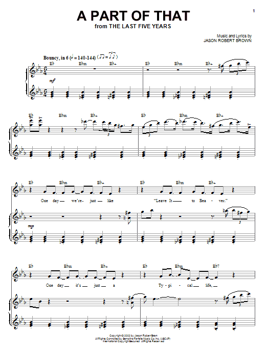 Jason Robert Brown A Part Of That (from The Last 5 Years) sheet music notes and chords arranged for Piano & Vocal