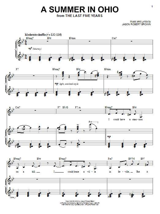 Jason Robert Brown A Summer In Ohio (from The Last 5 Years) sheet music notes and chords arranged for Piano & Vocal