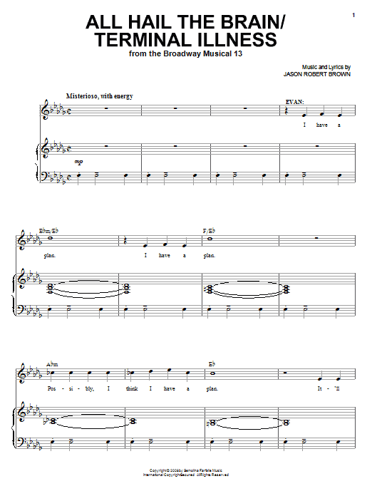 Jason Robert Brown All Hail The Brain / Terminal Illness (from 13: The Musical) sheet music notes and chords arranged for Piano & Vocal
