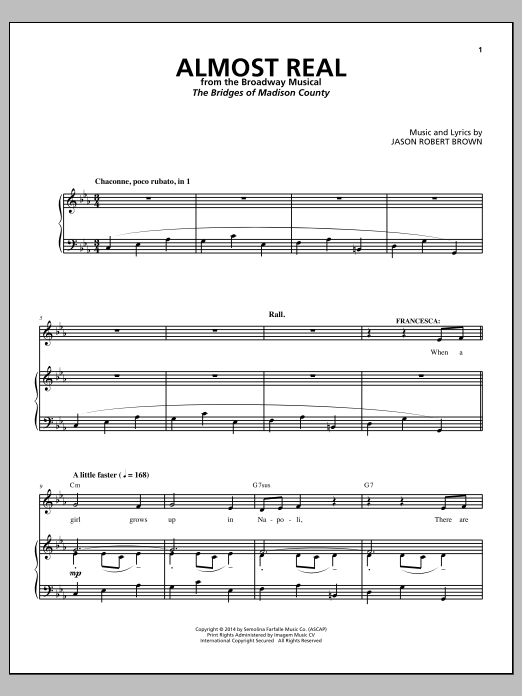 Jason Robert Brown Almost Real (from The Bridges of Madison County) sheet music notes and chords arranged for Piano & Vocal