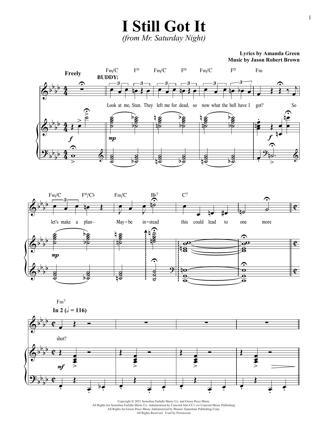 Jason Robert Brown and Amanda Green I Still Got It (from Mr. Saturday Night) sheet music notes and chords arranged for Piano & Vocal