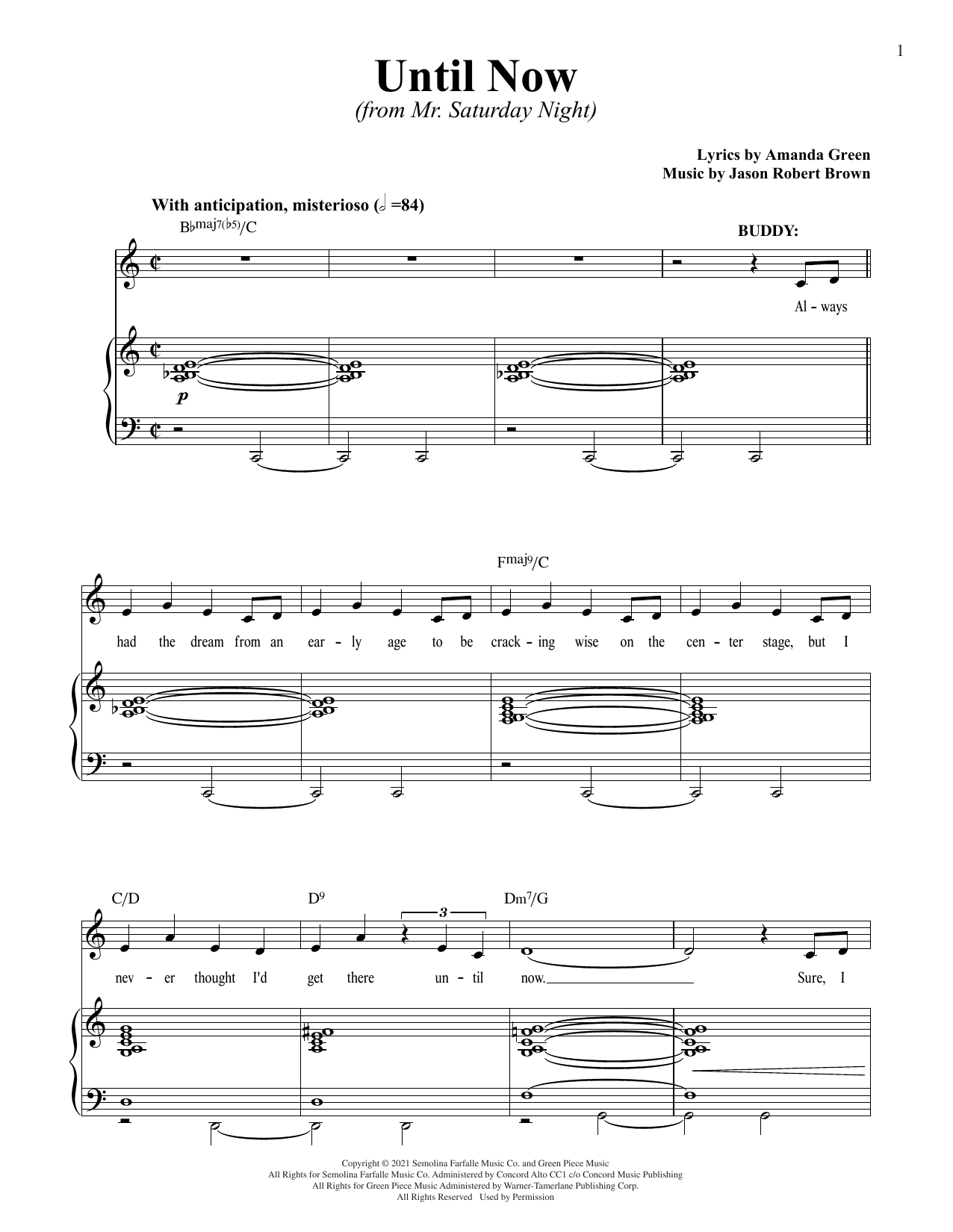 Jason Robert Brown and Amanda Green Until Now (from Mr. Saturday Night) sheet music notes and chords arranged for Piano & Vocal