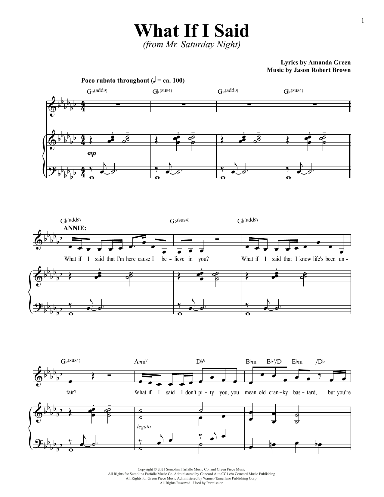Jason Robert Brown and Amanda Green What If I Said? (from Mr. Saturday Night) sheet music notes and chords arranged for Piano & Vocal