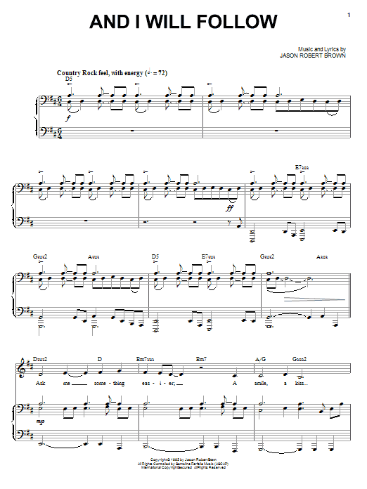 Jason Robert Brown And I Will Follow sheet music notes and chords arranged for Piano & Vocal
